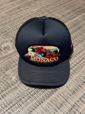 Monaco Embroidered Black Racing Mesh Trucker Hat